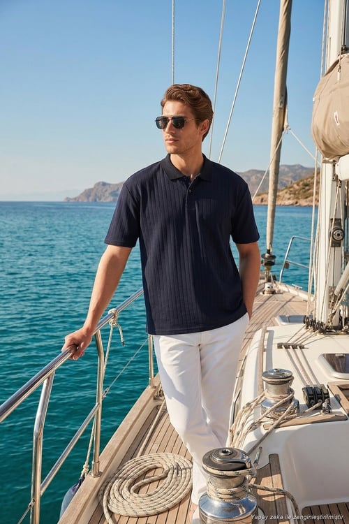 Pamuklu Kısa Kollu Düğmeli Erkek Polo T Shirt 5904051 İNDİGO