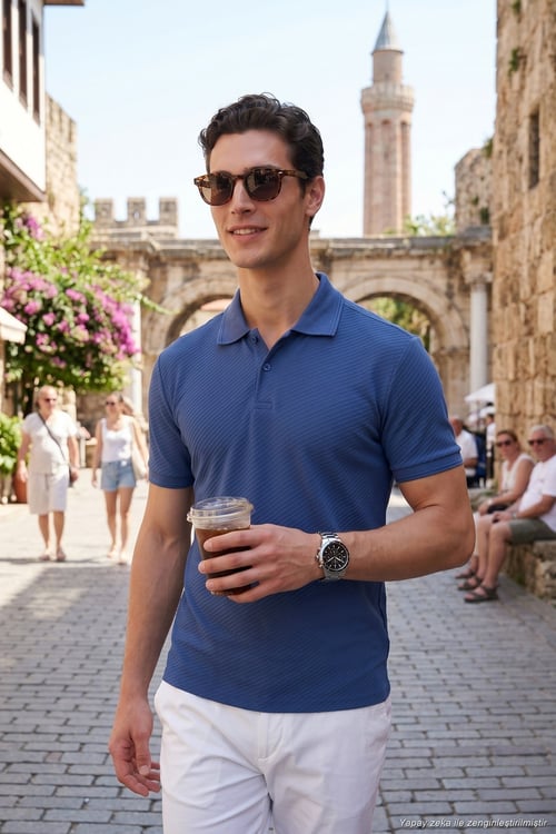 Pamuklu Kısa Kollu Düğmeli Erkek Polo T Shirt 5904049 LACİVERT