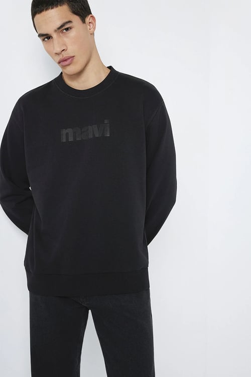 Pamuklu Logo Baskılı Bisiklet Yaka Erkek Sweat 0S10551-900 SİYAH
