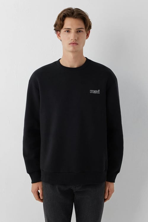 Pamuklu Logolu Bisiklet Yaka Erkek Sweat 0S10379-900 SİYAH