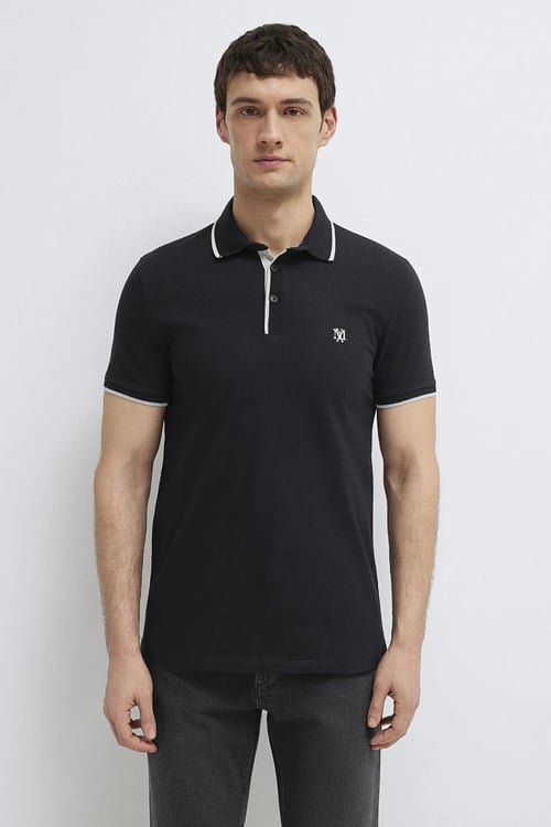 Pamuklu Logolu Düğmeli Erkek Polo Yaka T Shirt 0613266-900 SİYAH