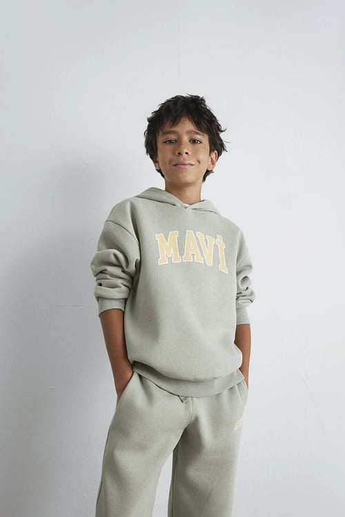 Pamuklu Loose Fit Baskılı Kapüşon Yaka Erkek Çocuk Sweat 6610110-70155 AÇIK HAKİ