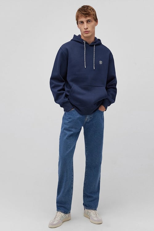 Pamuklu Loose Fit Kapüşonlu Şardonlu Erkek Sweat 065809-70497 LACİVERT