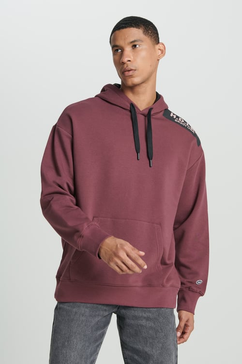 Pamuklu Loose Fit Sırt Baskılı Şardonlu Kapüşon Yaka Erkek Sweat L232275 838 BORDO