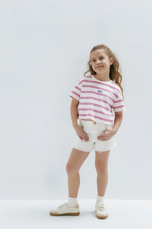 Pamuklu Normal Bel Kot Kız Çocuk Short 7410655-A1606 BEYAZ