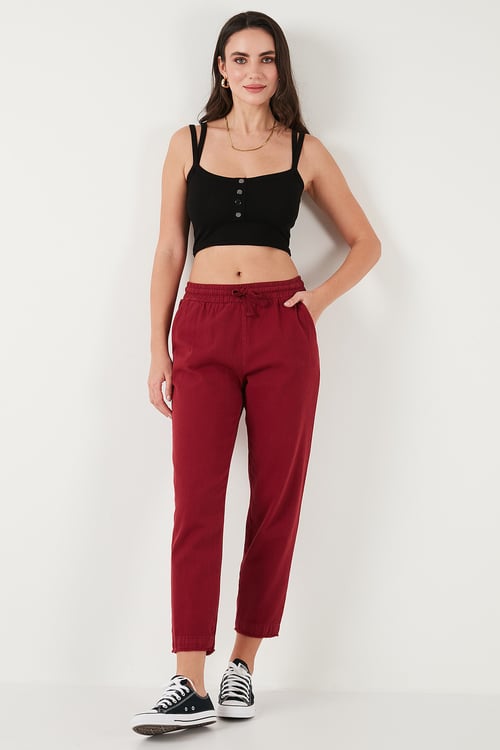 Pamuklu Normal Bel Regular Fit Düz Paça Kadın Pantolon 668YP42282S4 BORDO