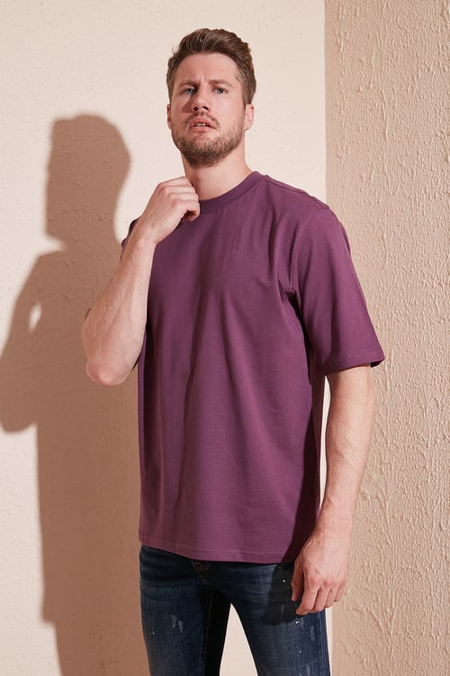 Pamuklu Oversize Bisiklet Yaka Basic Erkek T Shirt 5902365 MÜRDÜM