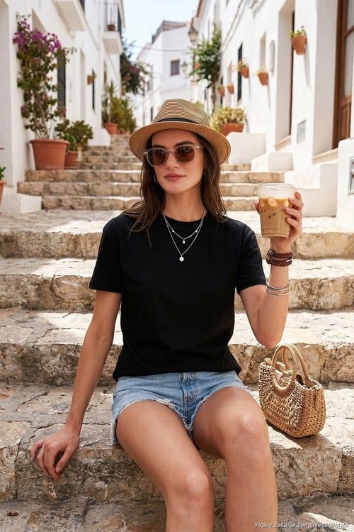 Pamuklu Oversize Fit Bisiklet Yaka Kadın T Shirt 5866097 SİYAH