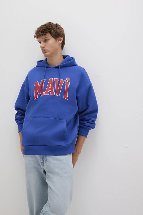 Pamuklu Oversize Fit Kapüşonlu Logolu Erkek Sweat 067149-70907 SAKS