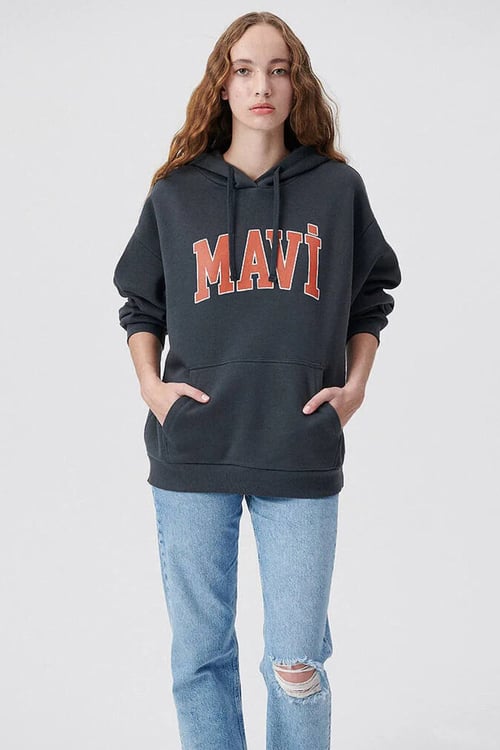 Pamuklu Oversize Kapüşonlu Kanguru Cepli Kadın Sweat 1600361-80106 ANTRASİT