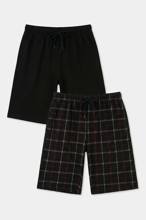 Pamuklu Regular Fit Bağlamalı Cepli 2'li Pijama Paket Erkek Şort 6574004S2 Siyah-Siyah-Bordo