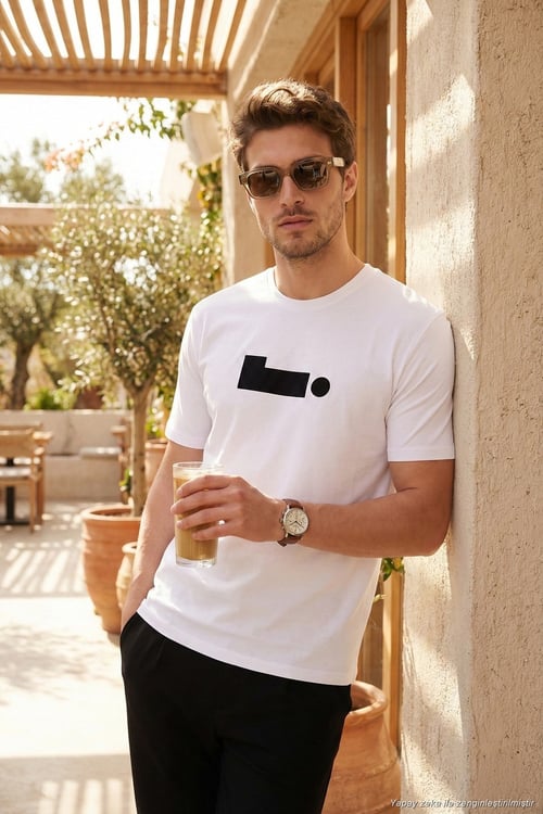 Pamuklu Regular Fit Baskılı Bisiklet Yaka Erkek T Shirt 5904061 EKRU