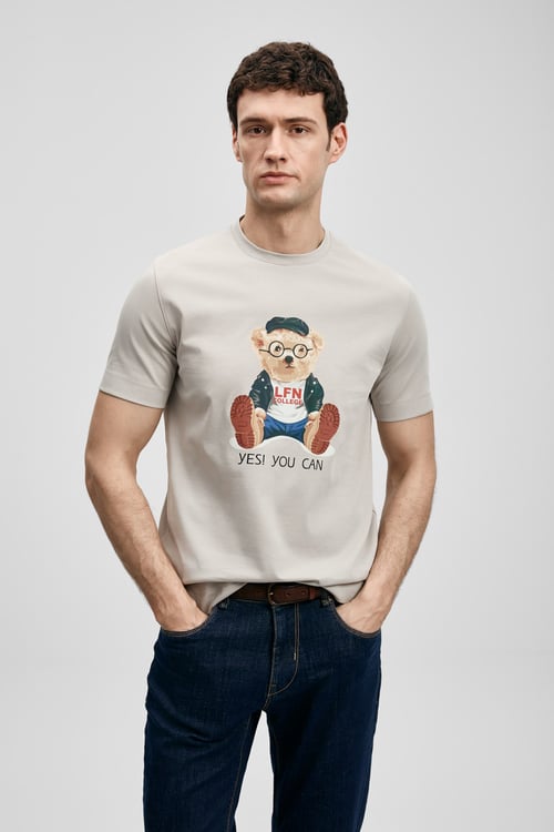 Pamuklu Regular Fit Baskılı Bisiklet Yaka Erkek T Shirt 111020305 TAŞ