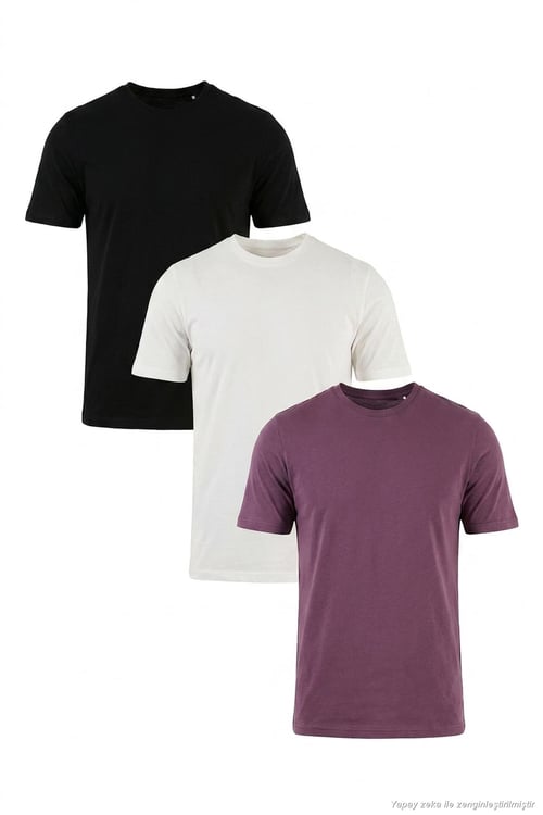 Pamuklu Regular Fit Bisiklet Yaka 3'lü Paket Erkek T Shirt 59020204S3 Siyah-Mürdüm-Ekru
