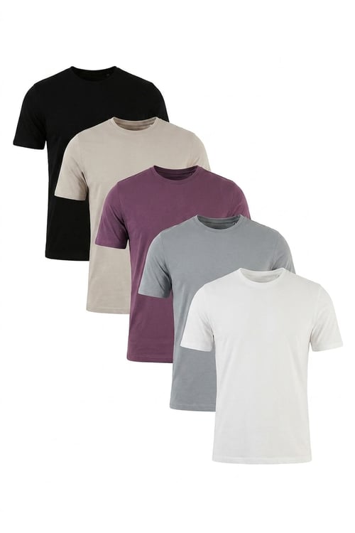 Pamuklu Regular Fit Bisiklet Yaka 5'li Paket Erkek T Shirt 59020204S5 Siyah-Mürdüm-Kül-Açık Gri-Ekru
