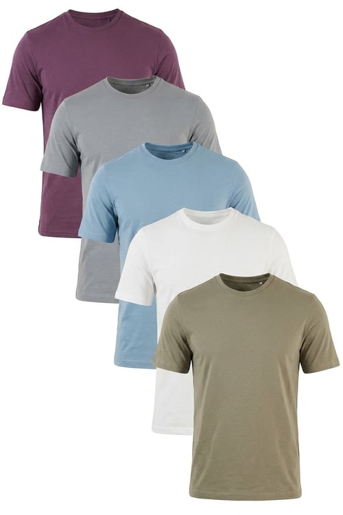 Pamuklu Regular Fit Bisiklet Yaka 5'li Paket Erkek T Shirt 59020204S5 Mürdüm-Vizon Yeşili-Mavi-Açık Gri-Ekru