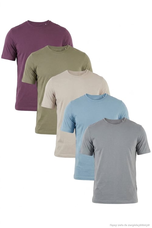 Pamuklu Regular Fit Bisiklet Yaka 5'li Paket Erkek T Shirt 59020204S5 Mürdüm-Vizon Yeşili-Kül-Mavi-Açık Gri