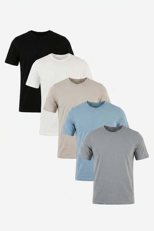 Pamuklu Regular Fit Bisiklet Yaka 5'li Paket Erkek T Shirt 59020204S5 Siyah-Kül-Mavi-Açık Gri-Ekru