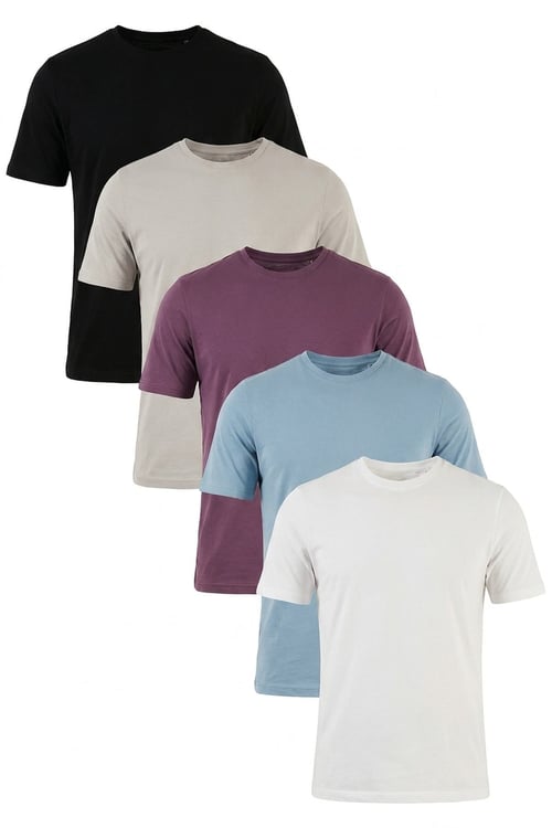 Pamuklu Regular Fit Bisiklet Yaka 5'li Paket Erkek T Shirt 59020204S5 Siyah-Mürdüm-Kül-Mavi-Ekru