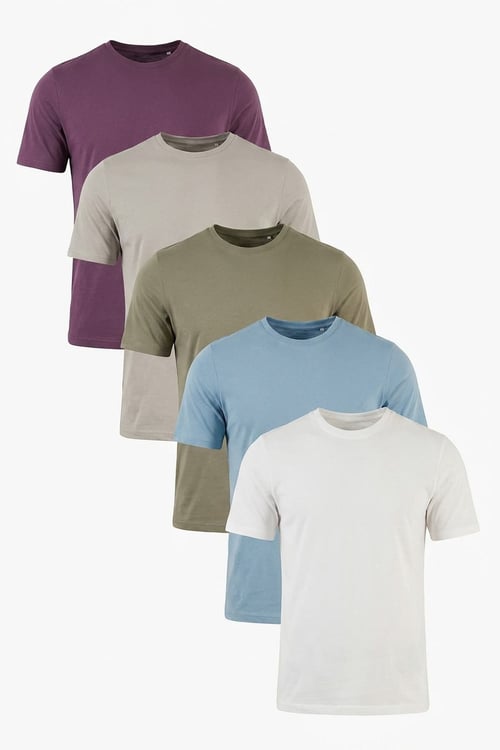 Pamuklu Regular Fit Bisiklet Yaka 5'li Paket Erkek T Shirt 59020204S5 Mürdüm-Vizon Yeşili-Kül-Mavi-Ekru