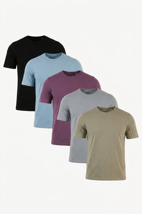 Pamuklu Regular Fit Bisiklet Yaka 5'li Paket Erkek T Shirt 59020204S5 Siyah-Mürdüm-Vizon Yeşili-Mavi-Açık Gri