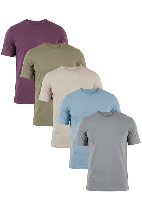 Pamuklu Regular Fit Bisiklet Yaka 5'li Paket Erkek T Shirt 59020204S5 Mürdüm-Vizon Yeşili-Kül-Mavi-Açık Gri
