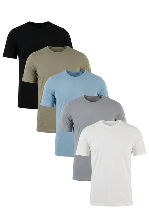 Pamuklu Regular Fit Bisiklet Yaka 5'li Paket Erkek T Shirt 59020204S5 Siyah-Vizon Yeşili-Mavi-Açık Gri-Ekru
