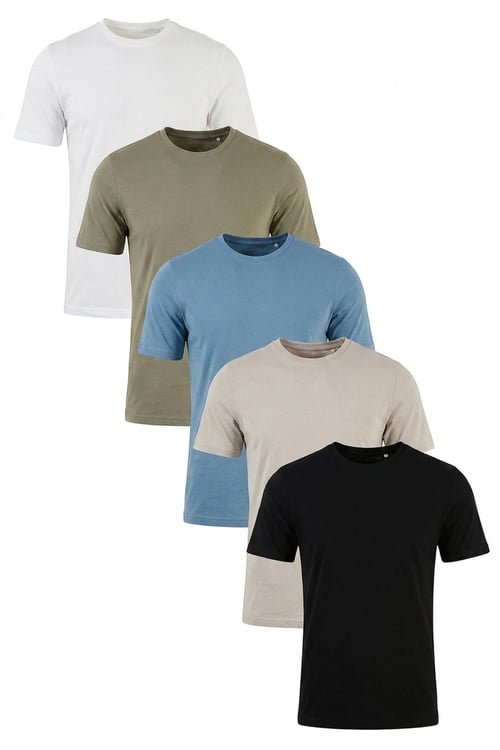 Pamuklu Regular Fit Bisiklet Yaka 5'li Paket Erkek T Shirt 59020204S5 Siyah-Vizon Yeşili-Kül-Mavi-Ekru