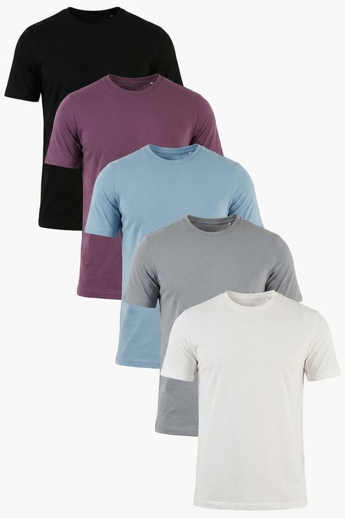 Pamuklu Regular Fit Bisiklet Yaka 5'li Paket Erkek T Shirt 59020204S5 Siyah-Mürdüm-Mavi-Açık Gri-Ekru