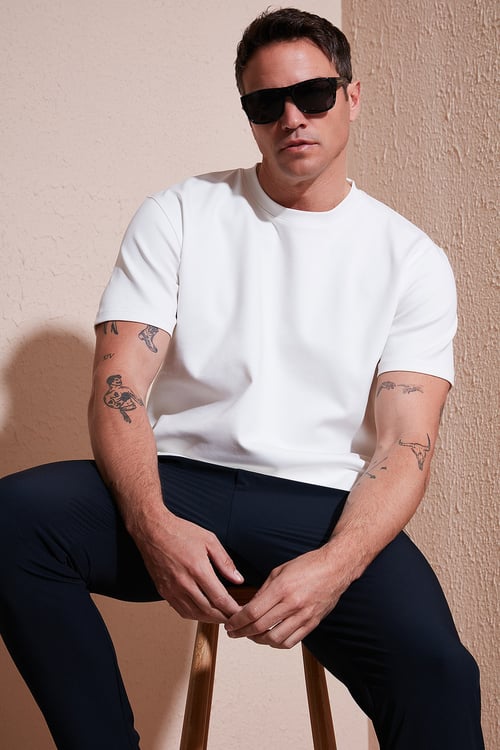 Pamuklu Regular Fit Bisiklet Yaka Basic Erkek T Shirt 5902772 EKRU