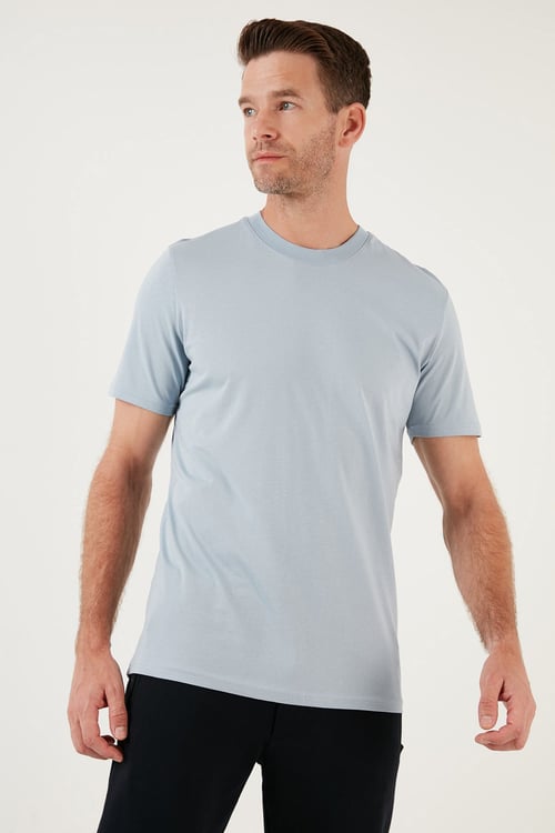 Pamuklu Regular Fit Bisiklet Yaka Basic Erkek T Shirt 59020201 ORTA MAVİ