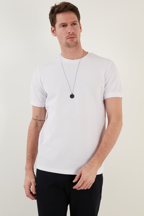 Pamuklu Regular Fit Bisiklet Yaka Basic Erkek T Shirt 5902387 BEYAZ