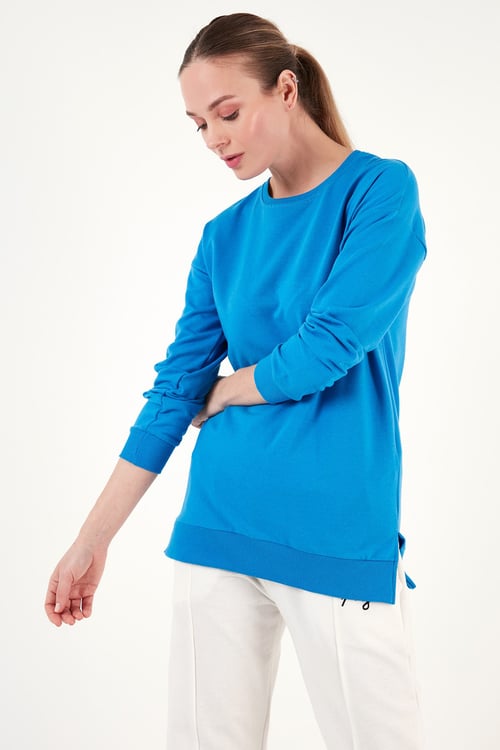 Pamuklu Regular Fit Bisiklet Yaka Basic Kadın Sweat 5863569 TURKUAZ