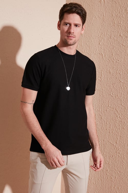 Pamuklu Regular Fit Bisiklet Yaka Basic Erkek T Shirt 5902387 SİYAH