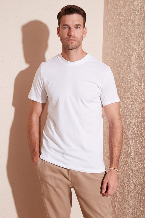 Pamuklu Regular Fit Bisiklet Yaka Basic Erkek T Shirt 59020201 BEYAZ