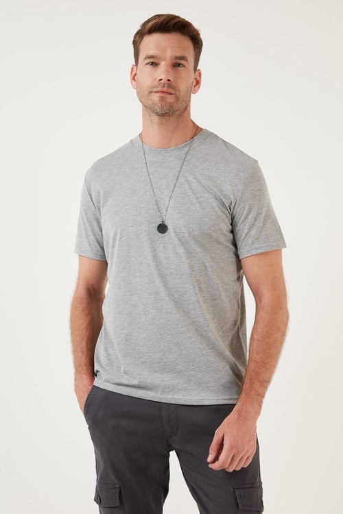 Pamuklu Regular Fit Bisiklet Yaka Basic Erkek T Shirt 59020201 GRİ MELANJ