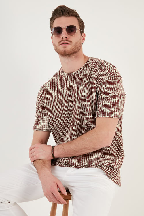 Pamuklu Regular Fit Bisiklet Yaka Erkek T Shirt CF24S218033 KAHVE
