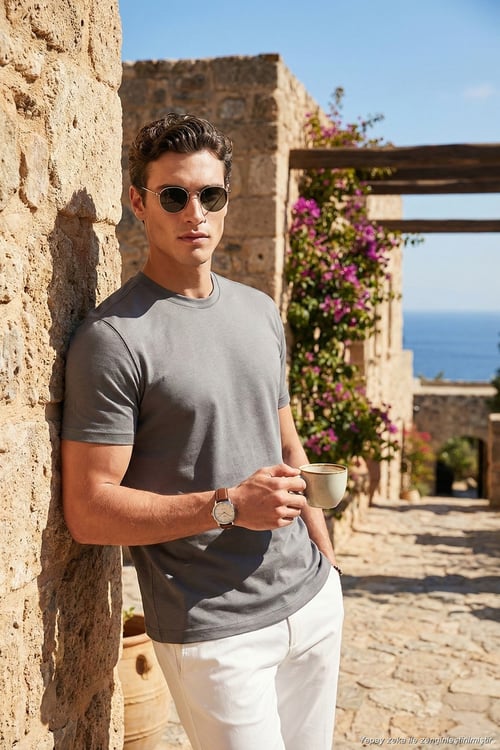 Pamuklu Regular Fit Bisiklet Yaka Erkek T Shirt 5904063 AÇIK HAKİ
