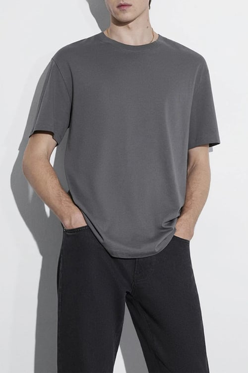 Pamuklu Regular Fit Bisiklet Yaka Erkek T Shirt 066249-86569 GRİ