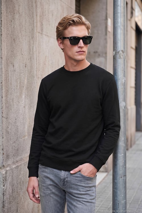 Pamuklu Regular Fit Bisiklet Yaka Erkek Sweat 5905965 SİYAH