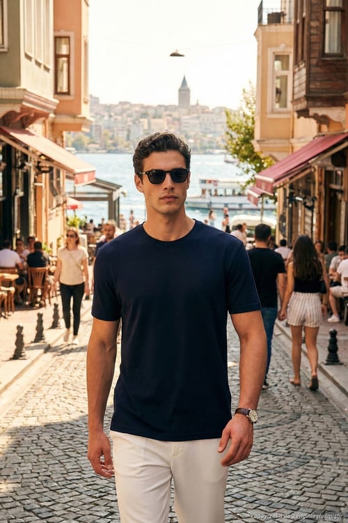 Pamuklu Regular Fit Bisiklet Yaka Erkek T Shirt 5904063 İNDİGO