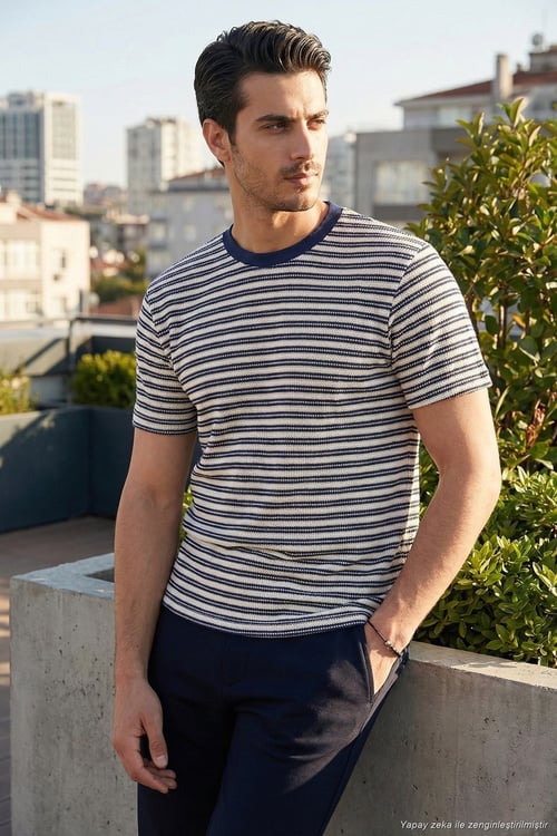 Pamuklu Regular Fit Bisiklet Yaka Erkek T Shirt 5904027 İNDİGO