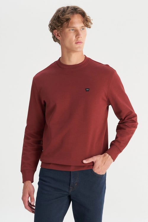 Pamuklu Regular Fit Bisiklet Yaka Erkek Sweat GW2520255 169 KİREMİT