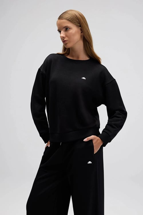 Pamuklu Regular Fit Bisiklet Yaka Kadın Sweat EF527-BK SİYAH