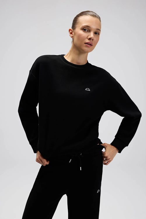 Pamuklu Regular Fit Bisiklet Yaka Logolu Kadın Sweat EF540-BK SİYAH