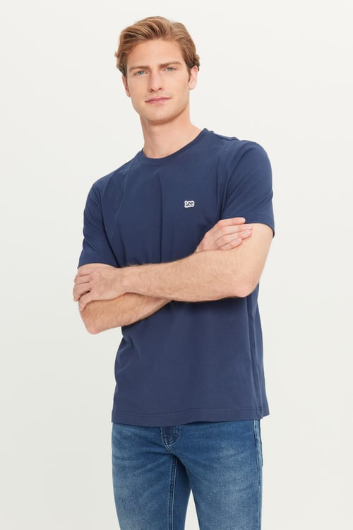 Pamuklu Regular Fit Bisiklet Yaka Logolu Erkek T Shirt ML60UF Q35 LACİVERT