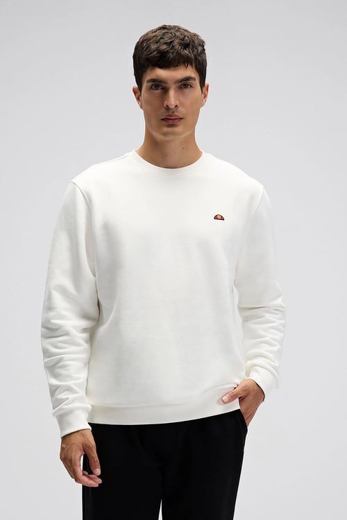 Pamuklu Regular Fit Bisiklet Yaka Logolu Erkek Sweat EM579-OF BEYAZ