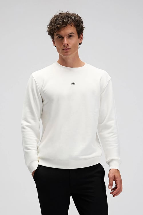 Pamuklu Regular Fit Bisiklet Yaka Logolu Erkek Sweat EM556-OF BEYAZ