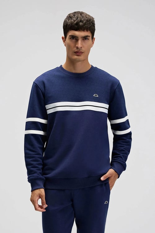 Pamuklu Regular Fit Bisiklet Yaka Şerit Detaylı Erkek Sweat EM618-NV LACİVERT