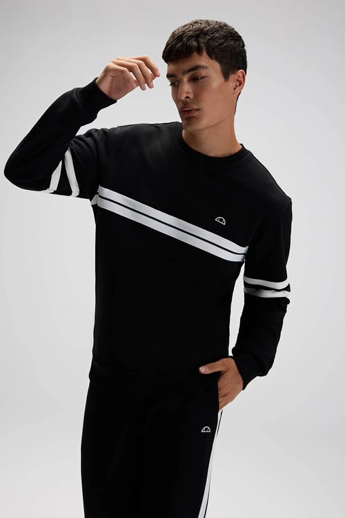 Pamuklu Regular Fit Bisiklet Yaka Şerit Detaylı Erkek Sweat EM618-BK SİYAH